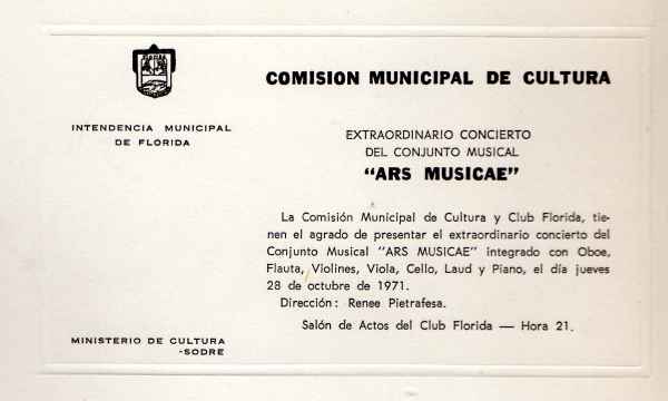 Concierto del conjunto musical Ars Musicæ, en Florida (1971)