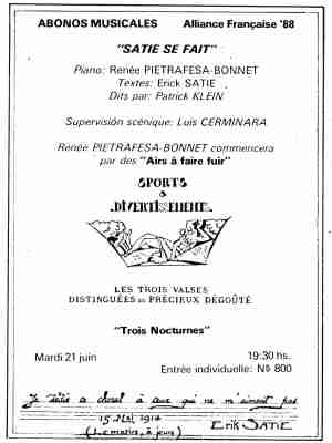 Concert Erik Satie à l'Alliance Française (1988)