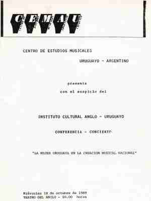 Conferencia - Concierto : "La mujer uruguaya en la creacion músical nacional" (1988)