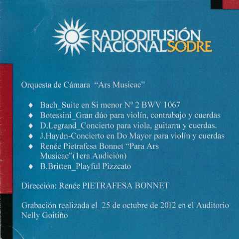 25/10/2012 : CD Radio Difusión Naciona lSODRE - Ars Musicæ